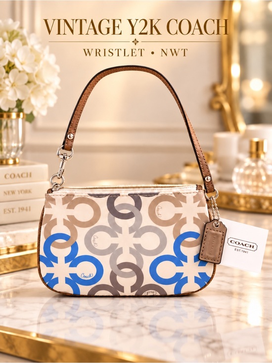 Coach Handbags - Coach Vintage Y2K Op Art Signature Wristlet Blue Gray Beige NWT